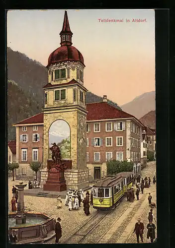 AK Altdorf, Strassenbahn am Telldenkmal