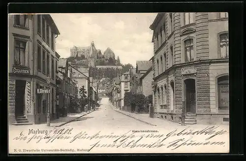 AK Marburg, Kasernenstrasse mit Fleischerei Ludolf Peter