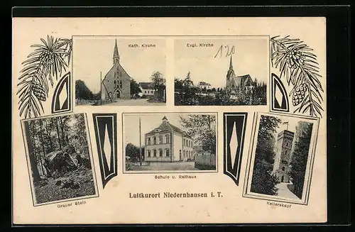 AK Niedernhausen i. T., Kirche mit Schule und Rathaus