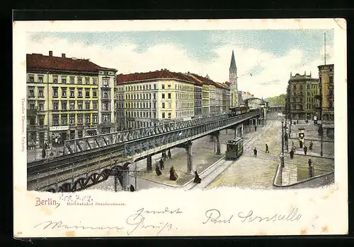 AK Berlin, Hochbahnhof Oranienstrasse, Strassenbahn