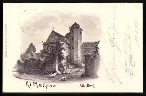 Künstler-AK Klein-Machnow, Ansicht der alten Burg