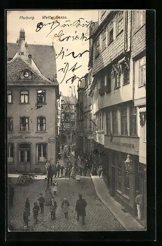 AK Marburg, Strassenpartie in der Wettergasse