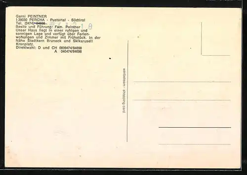 AK Percha bei Bruneck, Garni Peintner mit Garten