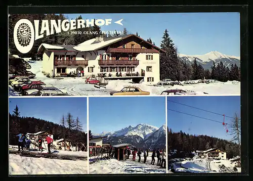 AK Olang, Pension-Restaurant Olangerhof im Winter, Skifahrer