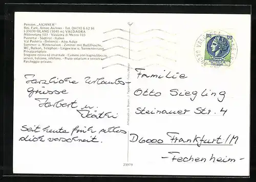 AK Olang, Pension Aichner, Ortsansicht