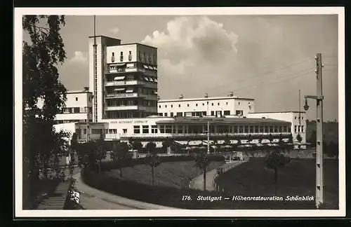 AK Stuttgart, Höhenrestaurant Schönblick im Bauhausstil