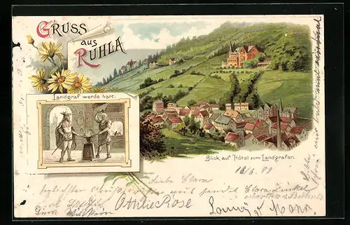 Lithographie Ruhla, Blick auf Hotel zum Landgrafen