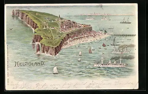 Lithographie Helgoland, Ortsansicht