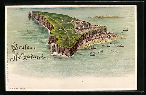 Lithographie Helgoland, Ortsansicht