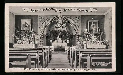 AK Nowawes, Zur Erinnerung an den märkischen Katholikentag 1920, St. Antonius-Kapelle, Innenansicht