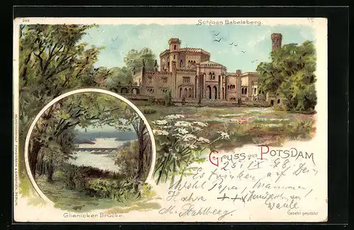 Lithographie Potsdam, Schloss Babelsberg, Glienicker Brücke