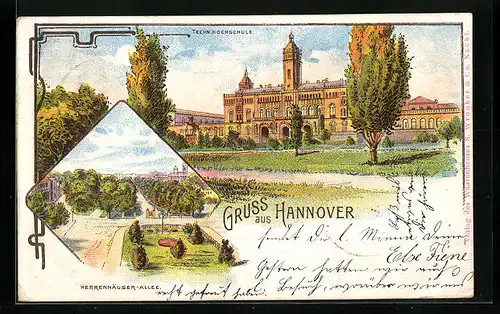 Lithographie Hannover, Technische Hochschule, Herrenhäuser-Allee