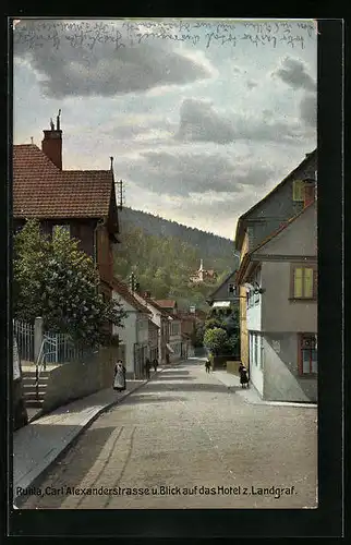 AK Ruhla, Carl Alexanderstrasse und Blick auf das Hotel zum Landgraf