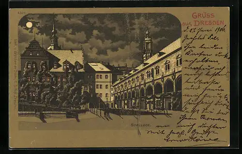 Mondschein-Lithographie Dresden, Partie am Stallhof