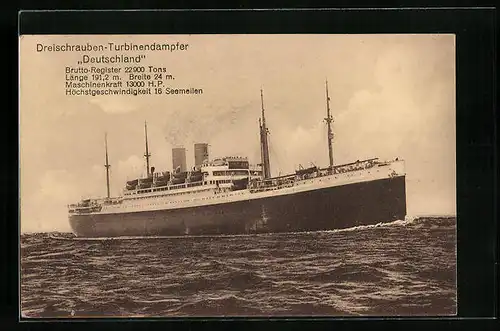 AK Dreischrauben-Turbinendampfer Deutschland auf hoher See