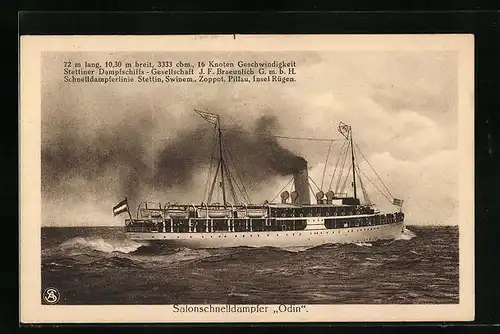 AK Salonschnelldampfer Odin der Stettiner Dampfschifffahrts-Gesellschaft
