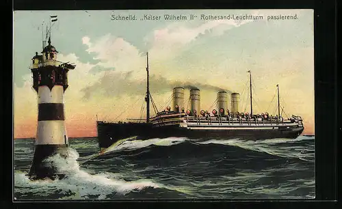 AK Passagierschiff Kaiser Wilhelm II. des Nordd. Lloyds den Rotesandleuchtturm passierend