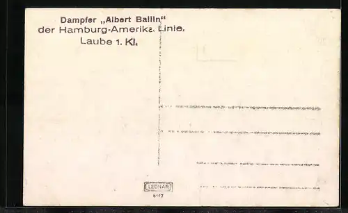 Foto-AK Passagierschiff Albert Ballin der H.-A.-Linie, Laube 1. Klasse