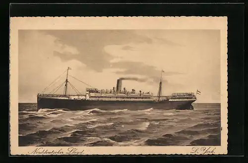 Künstler-AK Passagierschiff York des Nordd. Lloyds auf Backbord