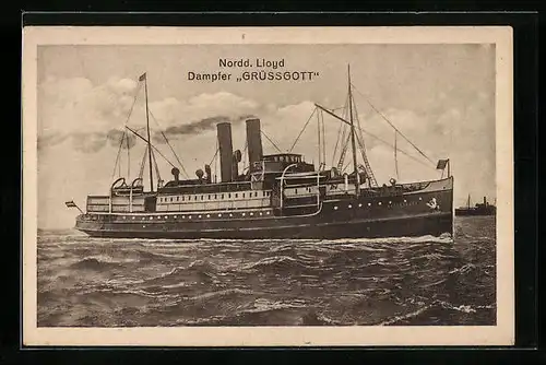 AK Dampfer Grüssgott des Nordd. Lloyds heizt die Kessel an