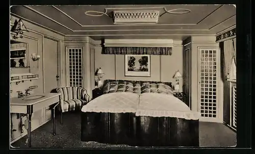 AK Passagierschiff Deutschland der H.-A.-Linie, Luxuskabine