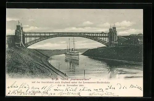 AK SM Yacht Hohenzollern auf dem Kaiser-Wilhelm-Kanal die Levensauer Hochbrücke passierend