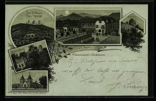 Mondschein-Lithographie Wintzenheim, Gasthof Meyer, Pflixburg, Drei Schlösser, Türkheim