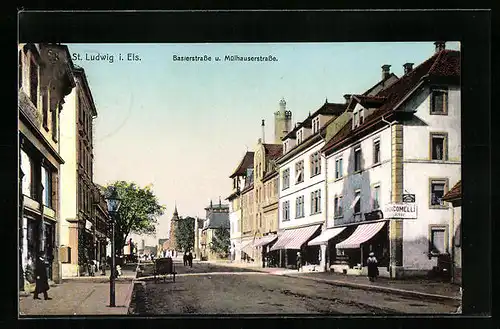 AK St. Ludwig i. Els., Basierstrasse und Mülhauserstrasse