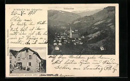 AK Rimbach bei Gebweiler, Restaurant zum goldenen Adler, Ortsansicht