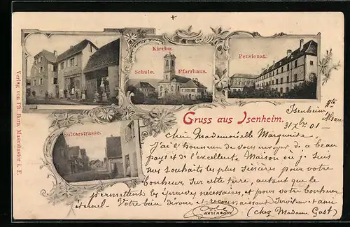 AK Isenheim, Sulzerstrasse, Pensionat, Schule und Pfarrhaus
