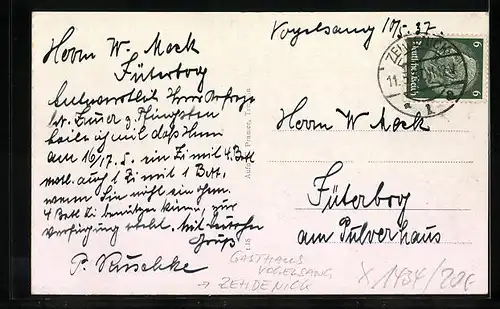 AK Zehdenick, Gasthaus Vogelsang mit Terrasse