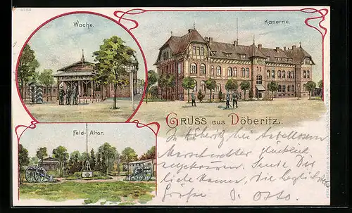 Passepartout-Lithographie Döberitz, Kaserne und Wache mit Soldaten, Feld-Altar