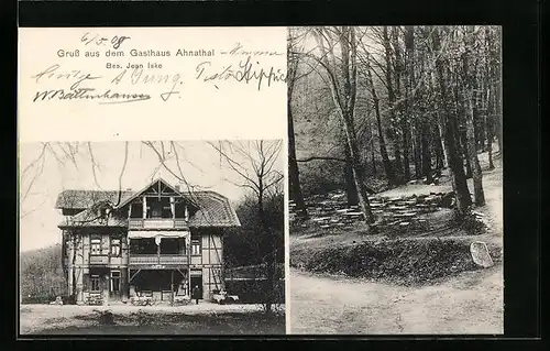 AK Weimar /Ahnatal, Waldpartie und Gasthaus Ahnathal - Gebäudeansicht