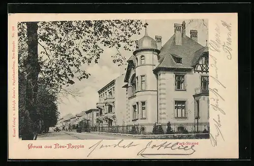 AK Neu-Ruppin, Partie in der Park-Strasse mit Villa