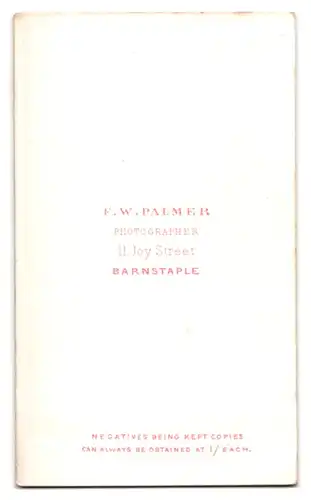 Fotografie F. W. Palmer, Barnstaple, englischer Herr im Anzug mit heller Hose und Vollbart sitzend im Atelier