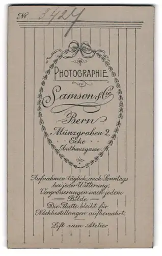 Fotografie Samson & Co., Bern, Münzgraben 2, Fotografen Anschrift mit Umrandung