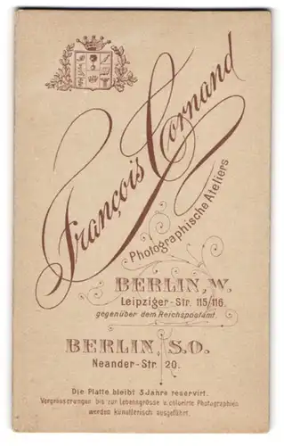 Fotografie Francois Cornand, Berlin, Wappen mit Krone und Anschrift des Fotografen