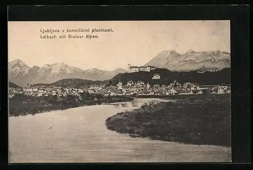 AK Laibach, Ortsansicht mit Steiner Alpen