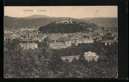 AK Laibach, Ortsansicht aus der Vogelschau