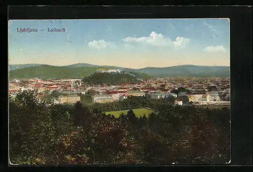 AK Laibach, Ortsansicht aus der Vogelschau