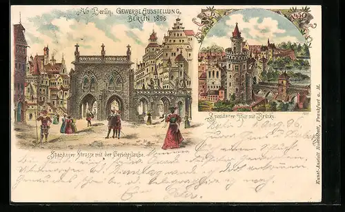 Lithographie Berlin, Gewerbe-Ausstellung 1896, Spandauer Strasse mit der Gerichtslaube