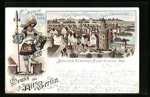 Lithographie Berlin, Gewerbe-Ausstellung 1896, Spandauer Tor