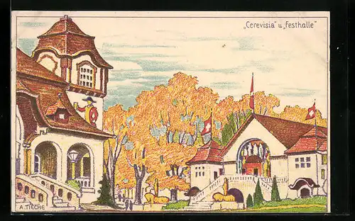 AK Bern, Schweiz. Landes-Ausstellung 1914, Cerevisia u. Festhalle