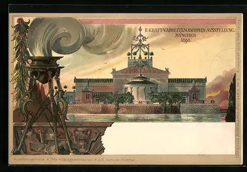 Lithographie München, II. Kraft- und Arbeitsmaschinen-Ausstellung 1898, Restaurant