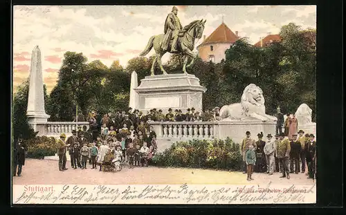 Relief-AK Stuttgart, Kaiser Wilhelm-Denkmal mit grossem Publikum