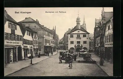 AK Bad Kissingen, Marktplatz mit Marktständen und Rathaus