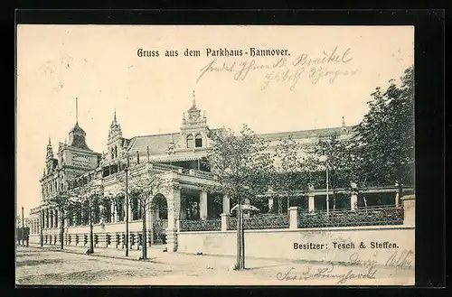 AK Hannover, Gasthof Parkhaus mit Strasse
