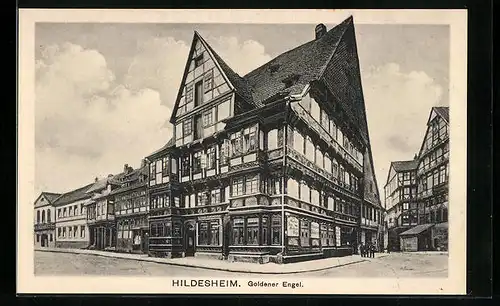 AK Hildesheim, Gasthaus Goldener Engel mit Strasse