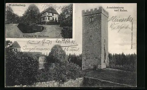 AK Wohldenberg, Kurhaus E. Riechers, Aussichtsturm und Ruine