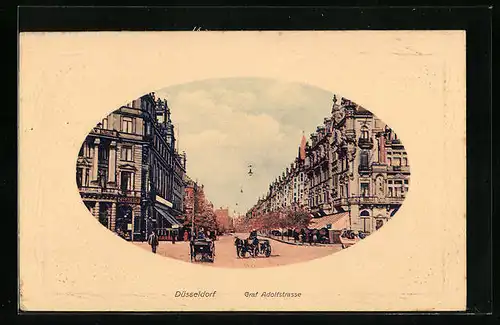 AK Düsseldorf, Graf Adolfstrasse mit Kutschen